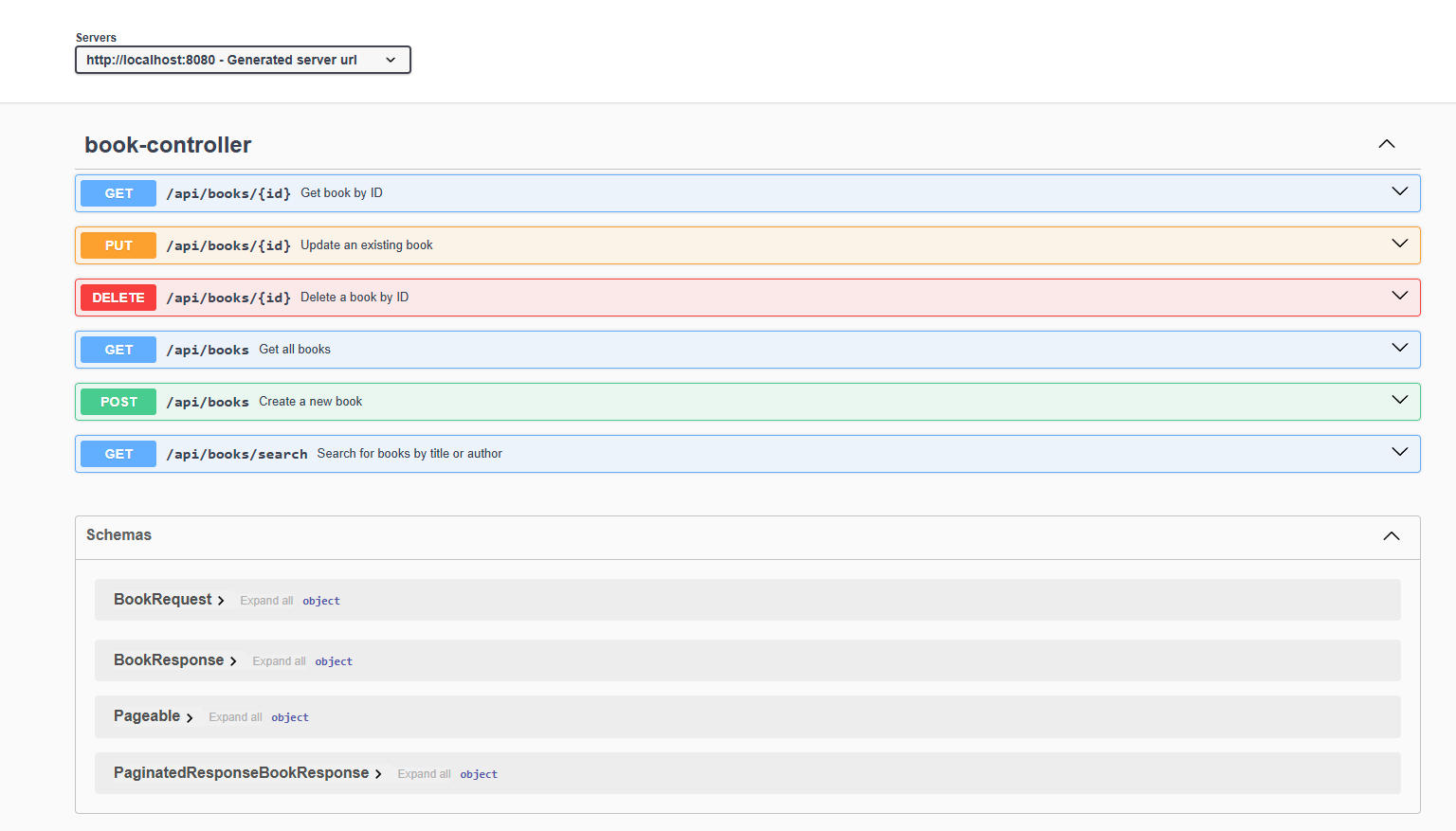 Screenshot of Book Management API Swagger UI